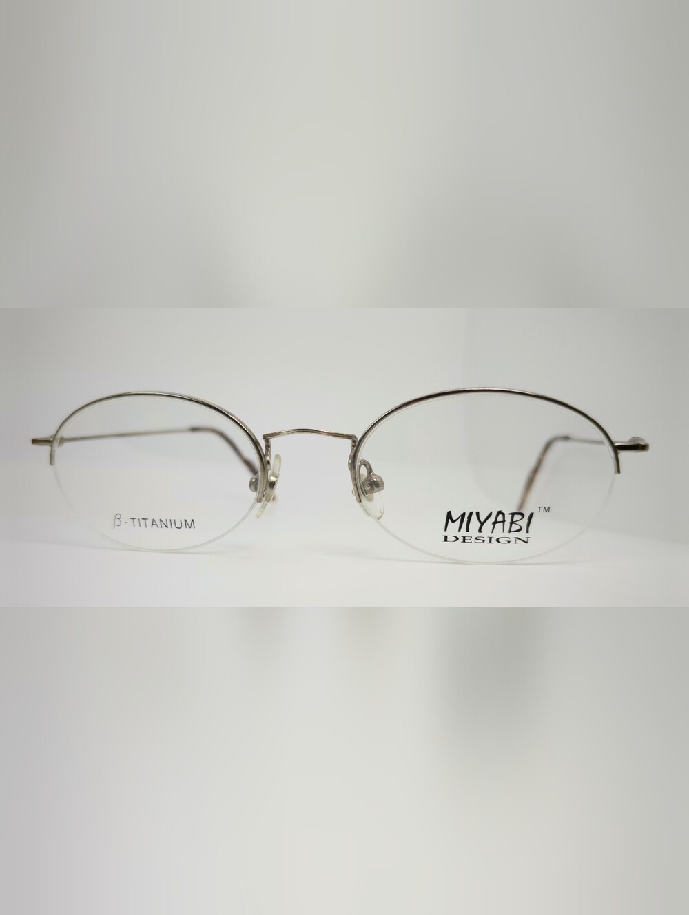 Miyabi. Kairi project. Silver Oval Beta ẞ Titanium Glasses. Semi Rimless. 1990s